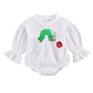 Hungry Caterpillar Dress White Long Sleeve Floral Girl Outfit Clothes romper